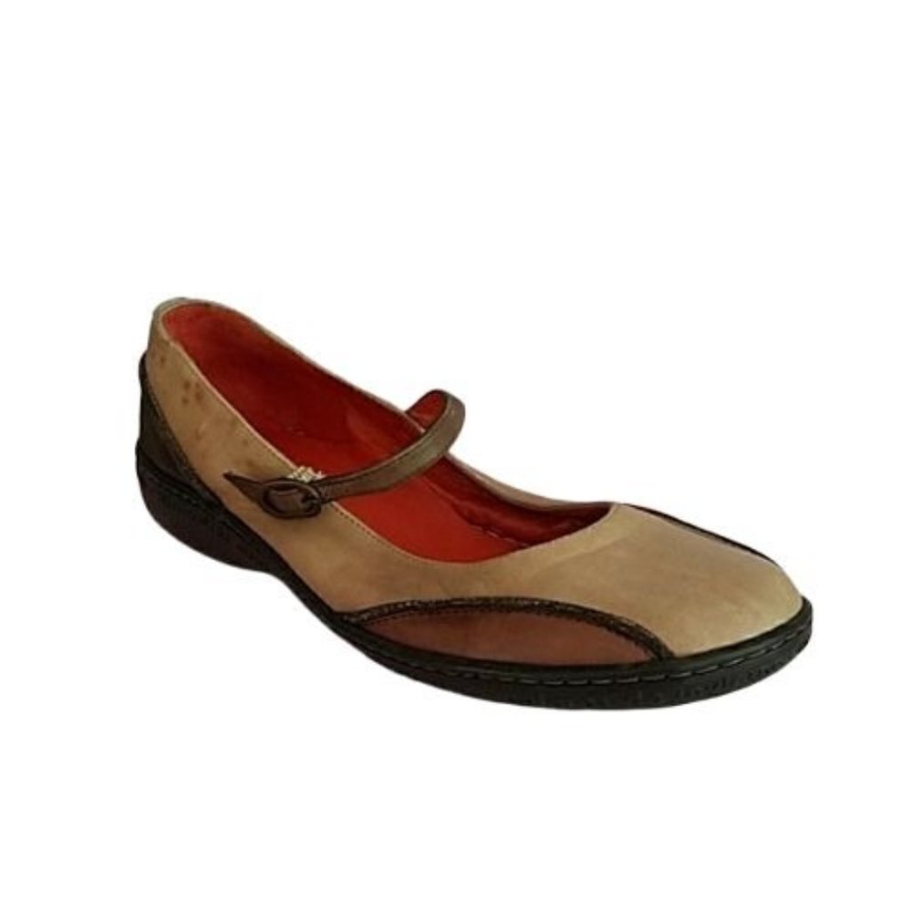 HISPANITAS Brown Tan Leather Mary Jane Comfort Shoes Size 38 / 7.5 Made in Spain